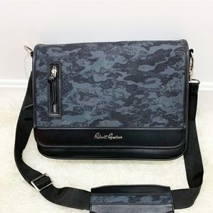 Robert Graham Black Leather Camo messenger Bag NWT